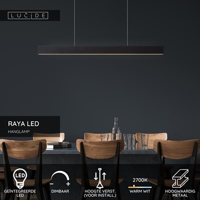 Lucide RAYA LED - Hanglamp - LED Dimb. - 1x36W 2700K - Zwart